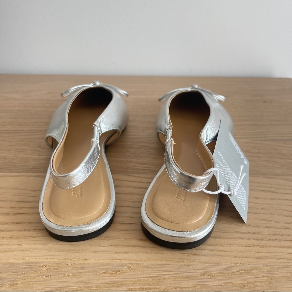 H&M Silver leather slingback ballet Flats with Bow Detail size 8 metallic office - Picture 7 of 13